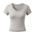 thumbnail image 4 of Fgnfyis Womens Tops Lace V Neck Short Sleeve T Shirt Summer Shaping Fit Cropped Casual Top with Elegant Neckline T Shirts for Women Grey XL, 4 of 4