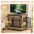 thumbnail image 3 of Aukfa 42.1-Inch Large Dog Crate Furniture, Indoor Dog Kennel Decorative Pet Cage End Table, Lift-Up Door, Curtain & Wheels,Greige, 3 of 9
