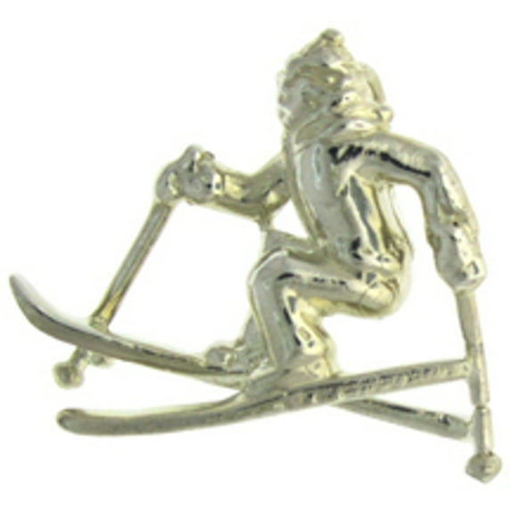 Sterling Silver 18" 1mm Box Chain 3D Snow Skier Skiing Down A Slope Pendant Necklace