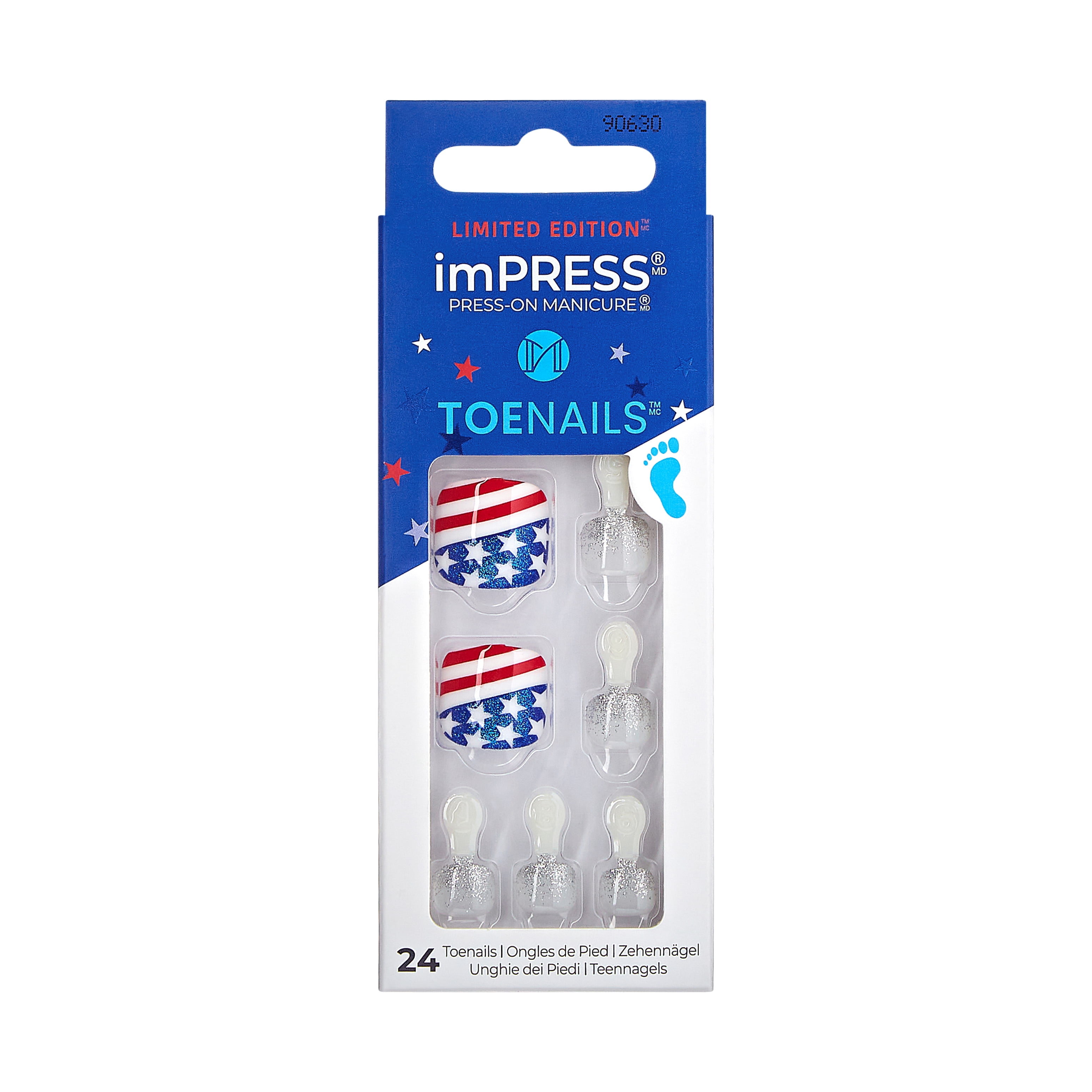KISS imPRESS PressOn Pedicure Fake Toenails Kit, Short, Square, Red