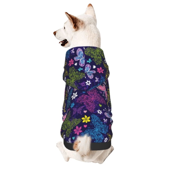 Fotbe Colorful Butterflies Sudadera con Estampado para Perros Pequeños – Suéter con Capucha para Mascotas, Tela Suave de Forro Polar con Bolsillo-XX-Large