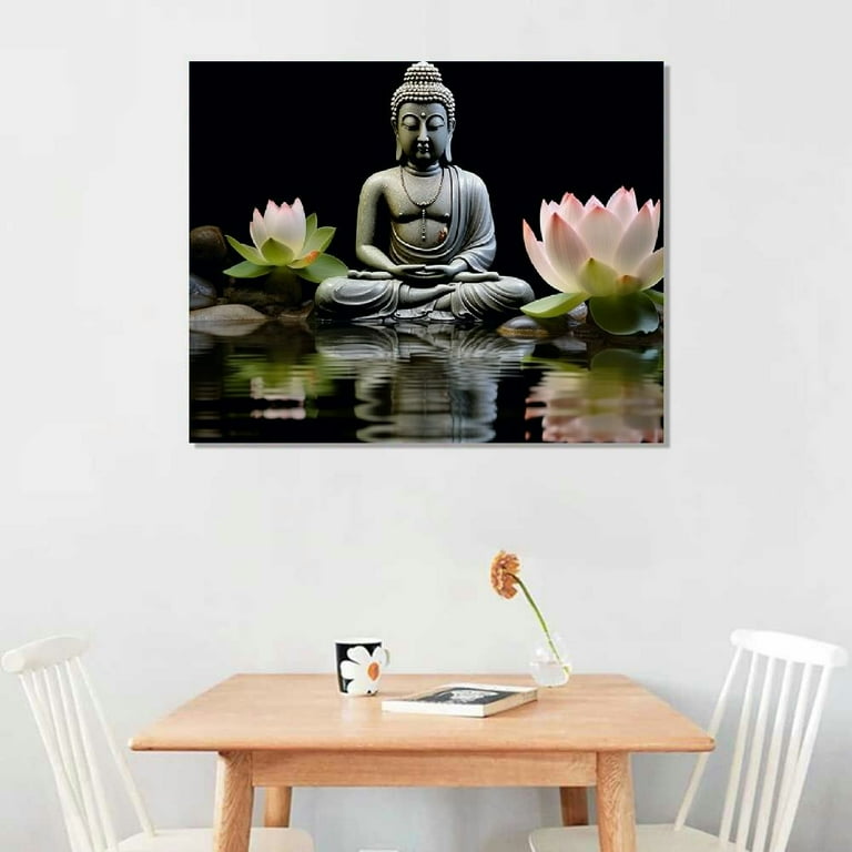 COMIO Buddha Canvas Wall Art Lotus Flowers Zen Stone COMIO Buddha Canvas Wall Art Lotus Flowers Zen Stone