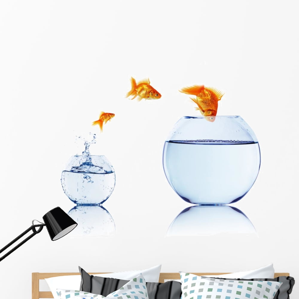 Gold Fish Fishbowl Wall Decal by Wallmonkeys Peel and Stick Graphic (48