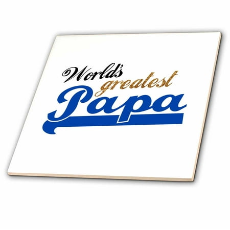 3dRose Worlds Greatest Papa - Best dad in the world - blue text on white - great for fathers day - Ceramic Tile,