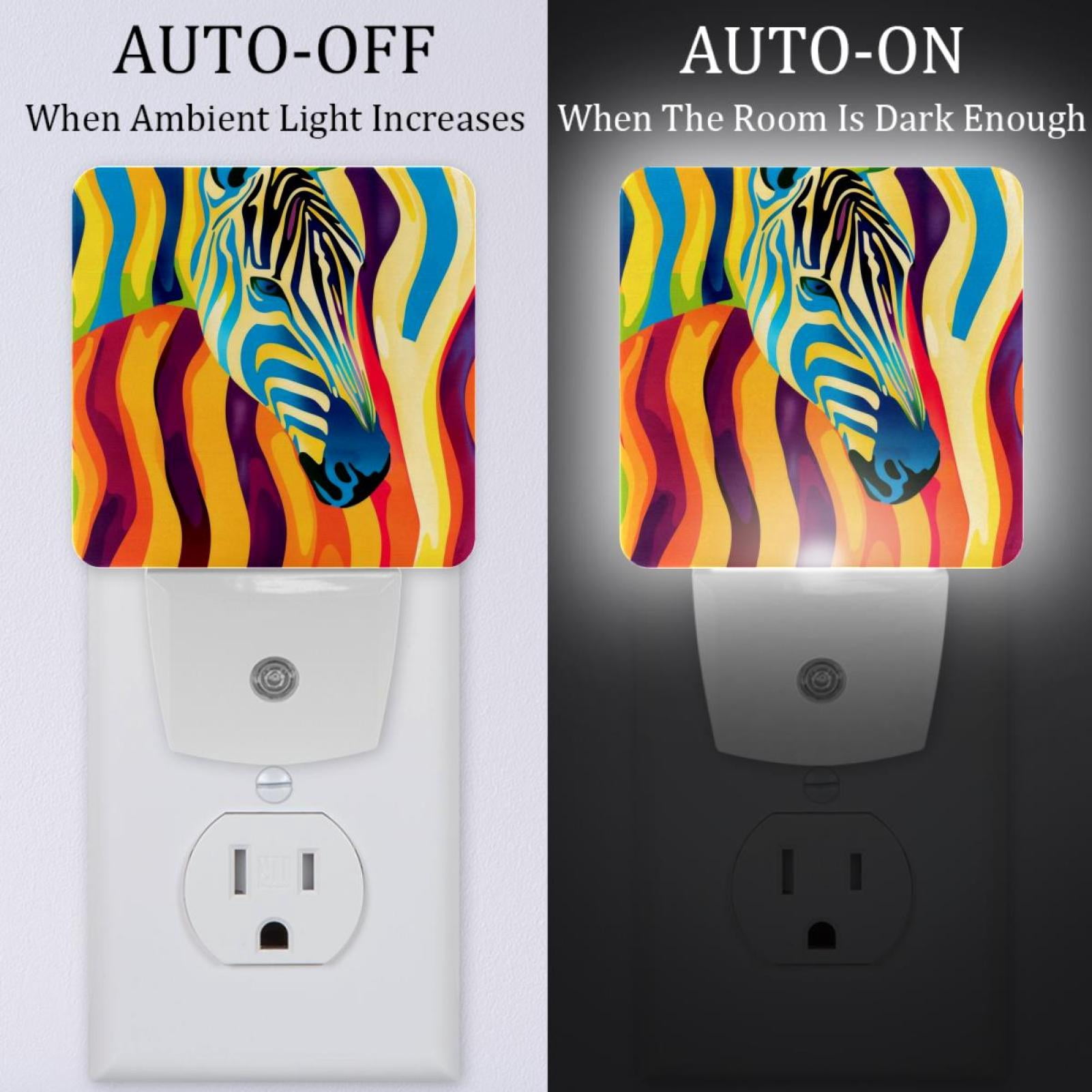 PhooArto Rainbow Animal Zebra Print Plug in LED Night Light Auto Sensor Dusk to Dawn Decorative Night for Bedroom, Bathroom, Kitchen, Hallway, Stairs, Baby's Room, Energy Saving