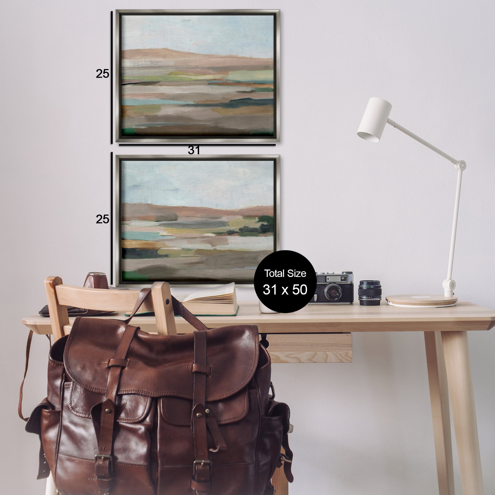 Stupell Industries Neutral Abstract Landscape Landscape & Nature Painting Gray Floater Framed Canvas Art Print Wall Art, 31 x 25, Set of 2