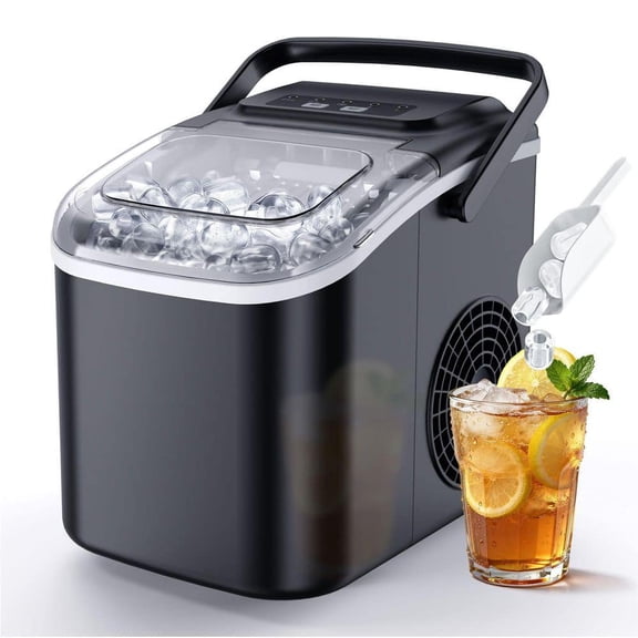 8.5 in. 26 lb. Bullet Ice Portable Countertop Ice Maker in Black with Auto-Cleaning, 6 Mins/8-Pcs, with Basket and Scoop