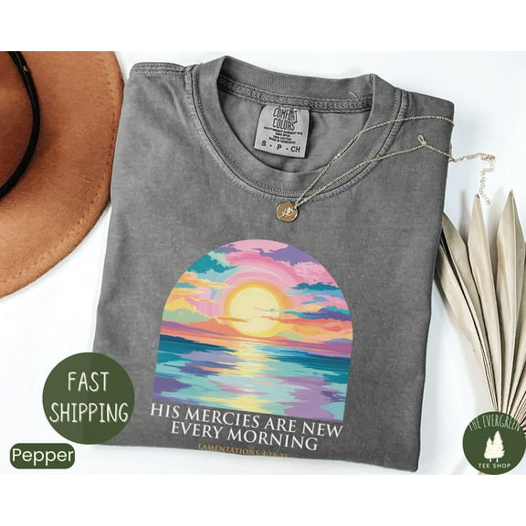 Velto His Mercies Are New Every Morning Inspirational Faith Bible Verse T-Shirt Graphic Fullsize S-5XL Shirt