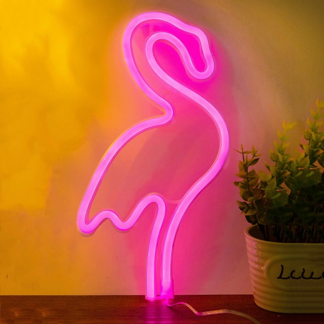 Pink Flamingo Neon Sign, Battery Operated or USB Powered LED Neon Sign Light for Party, Home, Wall Decoration Lamp Kids Gift