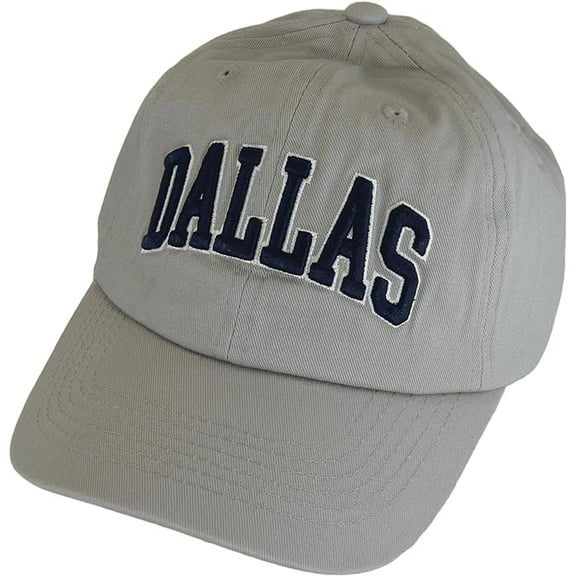 Dallas City Name Buckle Back Adjustable Cotton Baseball Cap (Gray/Navy Script)