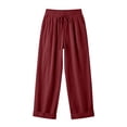 thumbnail image 4 of Ecqkame Womens Linen Pants Casual Elastic Waist Drawstring Solid Color Trousers Summer Lightweight Everyday Pant with Pockets Wine XL, 4 of 8