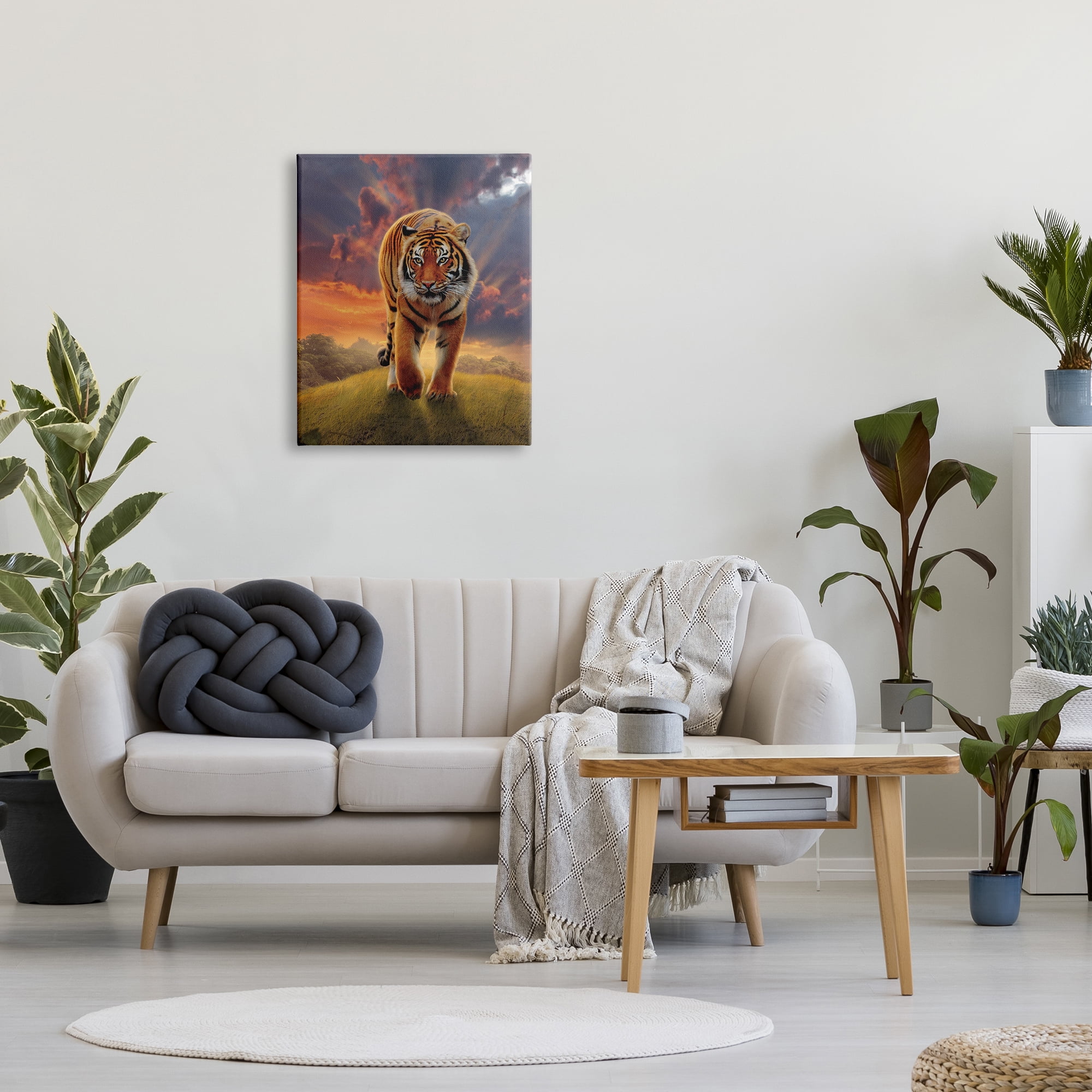 Stupell Industries Rising Tiger Sunset Animals & Insects Painting Gallery Wrapped Canvas Art Print Wall Art, 24 x 30