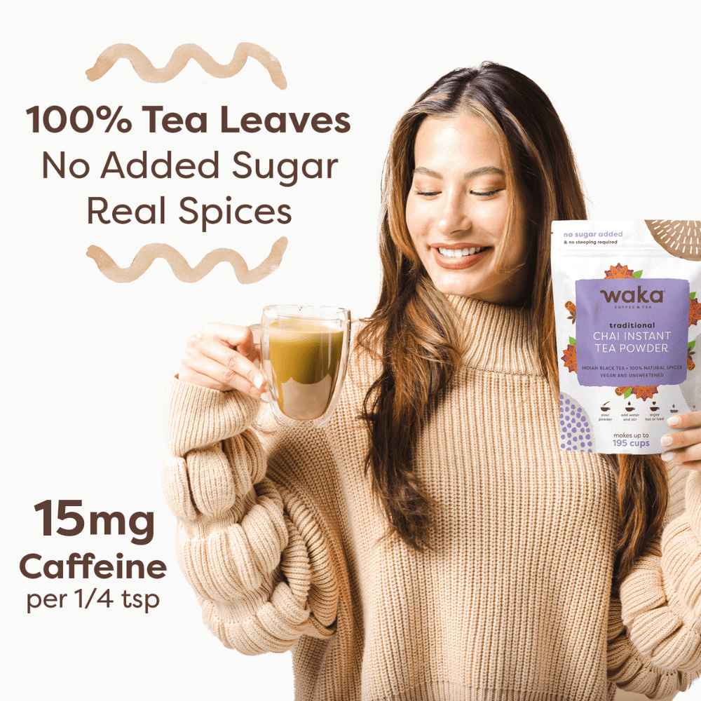 Waka Instant Chai Tea Powder, Sugar Free Masala Chai, 4.5 oz - Premium Instant Chai Tea, Enjoy Tea at Home, Traditional Spice Chai Tea Flavor, Highly Concentrated Formula, Real Spices, Not Syrup