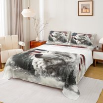 Homewish 3D Jungle Wolf Twin Sheet Sets, Hunting Woodland Wildlife Twin Fitted Sheet, Pine Tree Plant Flat Sheet, Luxury Bedroom Decor, 3-Piece