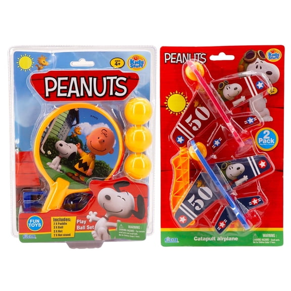 Peanuts Kids Play Bundle - Catapult Airplanes and Table Tennis Play Ball Set Indoor/Outdoor