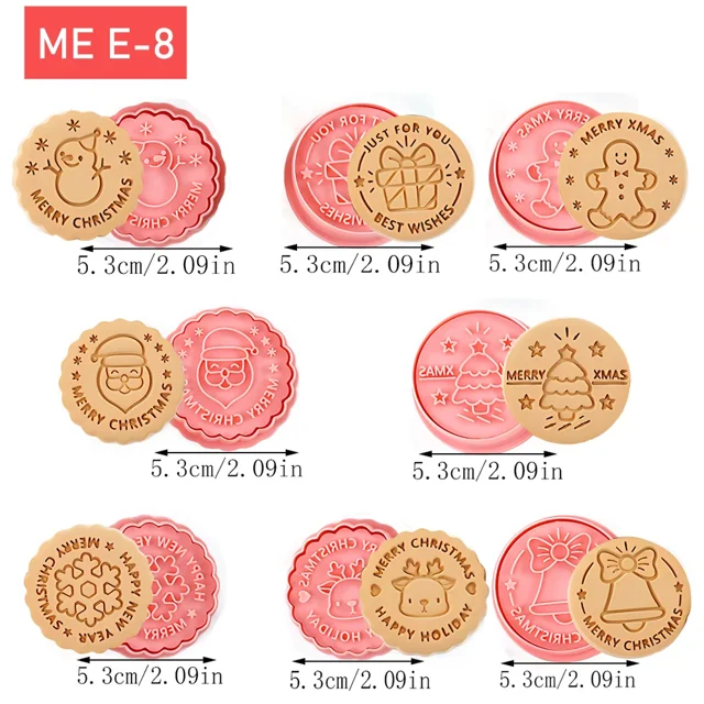 Cortador de galletas de Navidad de Papá Noel, molde de prensa de galletas, sello de plástico, confitería, herramientas de pastelería para hornear de cocina, 8 piezas