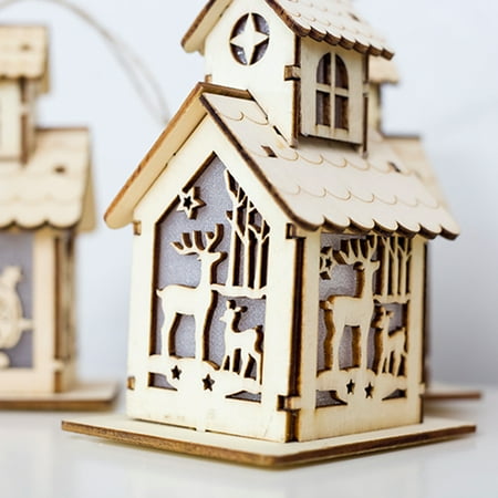 Decorating Cottages Christmas Tree Pendant Christmas Lighted Decoration Cottage Christmas Warm Light Cabin Children's Gift Decoration Home Decor Hanging Gift ()