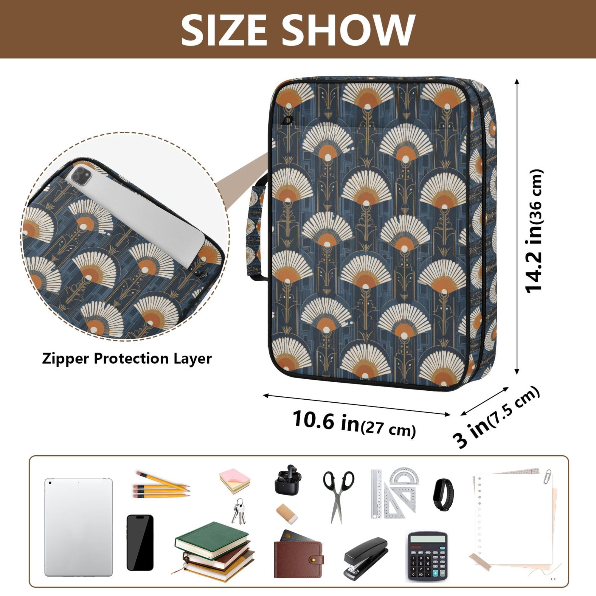 FORMRS Accordion File Folder A4 Size 7-Pocket Expanding Document Organizer Bag with 3 Ring Binder, Orange Elegant Geometric