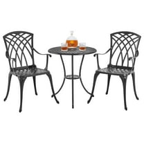 Patio Bistro Set 3-Piece Outdoor Cast Aluminum Table and Chairs Set, All Weather Patio Furniture with Umbrella Hole for Garden/Backyard/Porch/Balcony/Lawn/Pool, Black