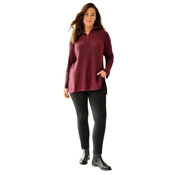 Ellos Plus Size 1/4 Zip Sweater Tunic With Side Slits