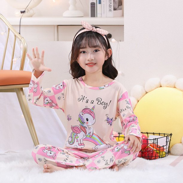 Disney Frozen Elsa Conjunto de pijamas para niños Ropa de dormir Pijamas para niños de primavera y otoño Ropa de casa de dibujos animados de manga larga Traje Thin18 altura 140-155cm Gao Jinjia LED