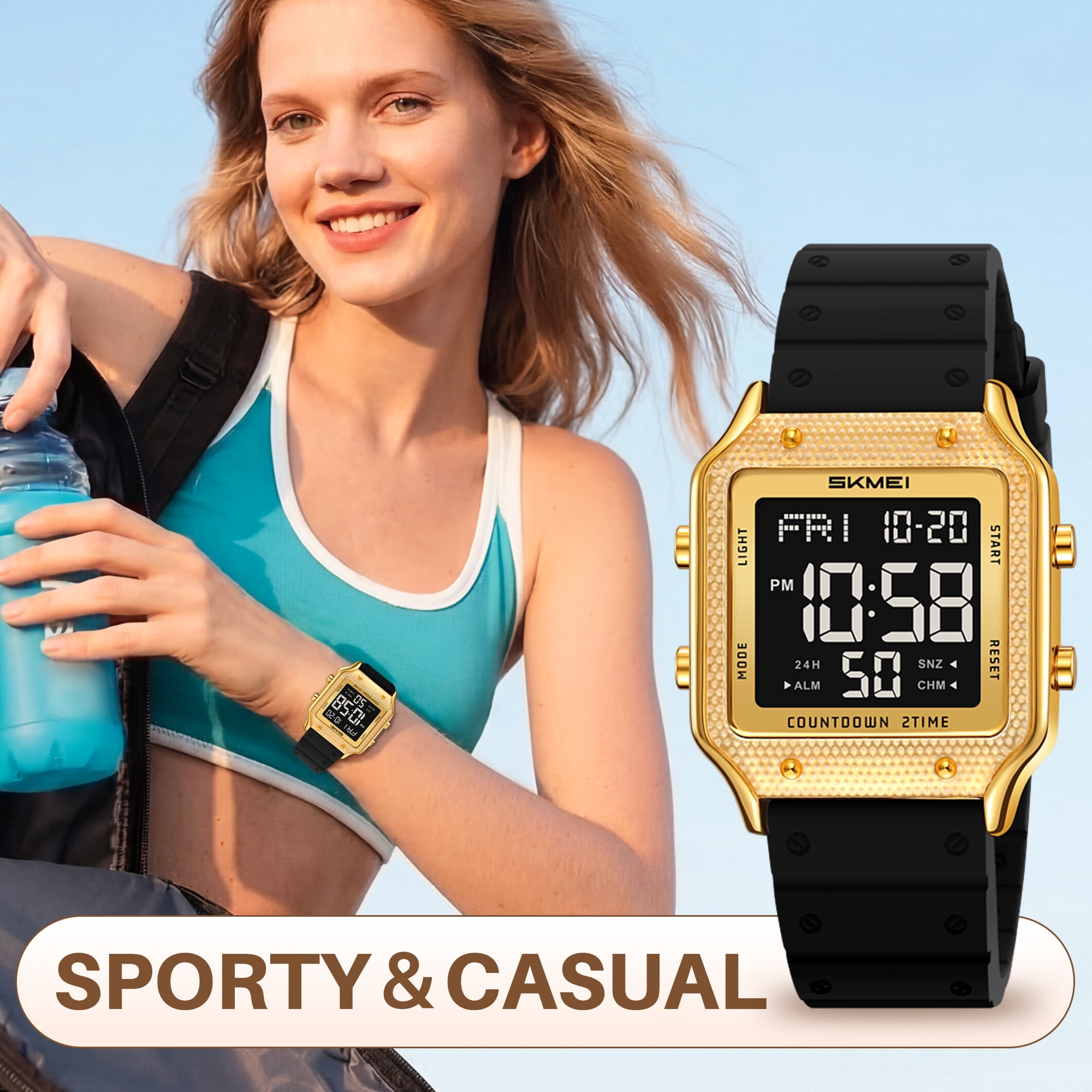SKMEI Watches for Women Outdoor Sport Digital Watch Waterproof Chronograph Womens Wristwatch with Alarm/Back Light/Dual Time