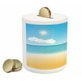 thumbnail image 2 of Beach Piggy Bank, Seascape with Sunny Sky and Clouds Relax Summer Day Illustration, Ceramic Coin Bank Money Box for Cash Saving, 3.6" X 3.2", Sand Brown Sky Blue, by Ambesonne, 2 of 4