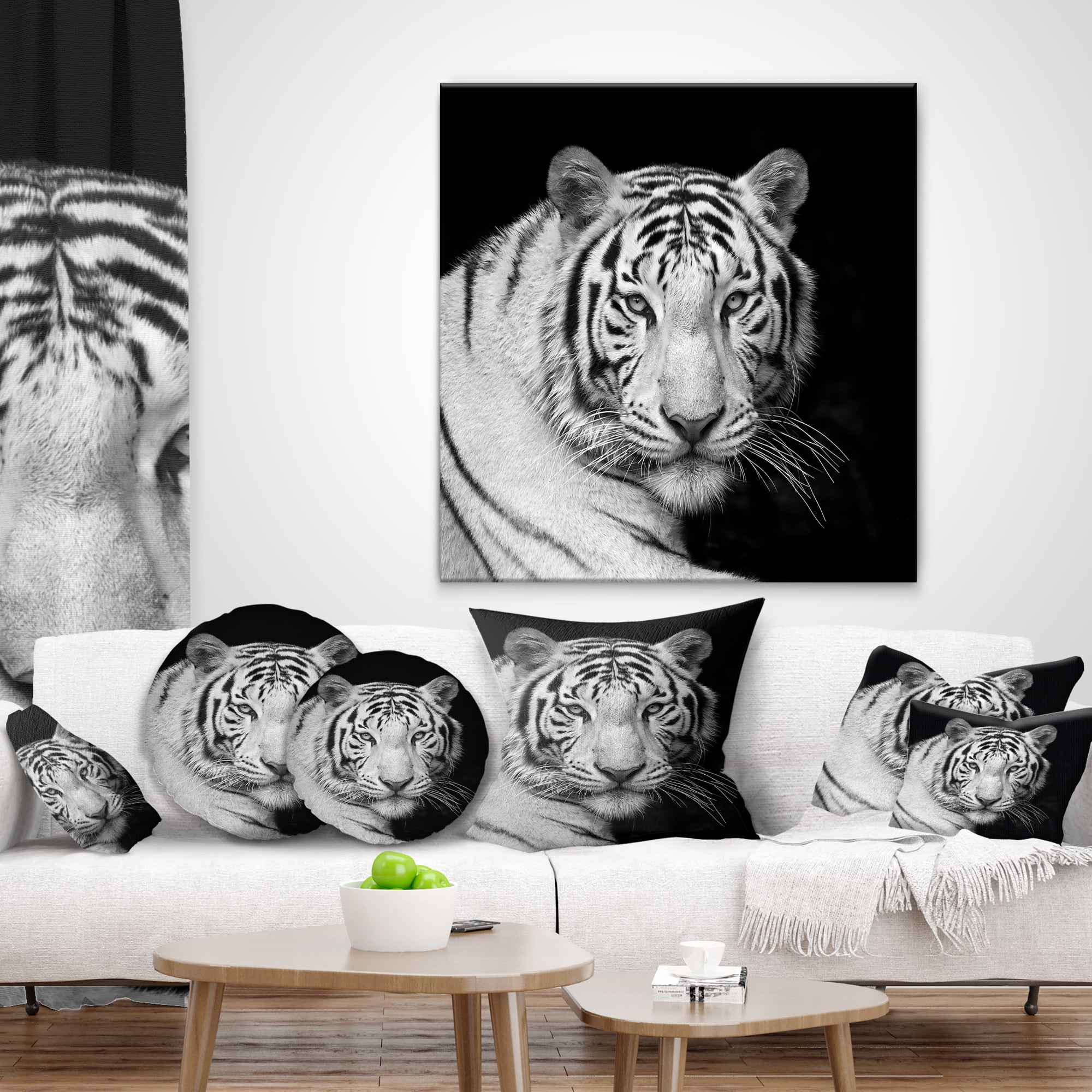 Designart Staring Bengal White Tiger - Contemporary Animal Throw Pillow - 16x16