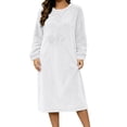 thumbnail image 5 of Frostluinai Women Fuzzy Fleece Nightgowns Plus Size Casual Long Sleeve Sherpa Knee Length House Dress Solid Winter Flannel Night Gown S-4XL, 5 of 7