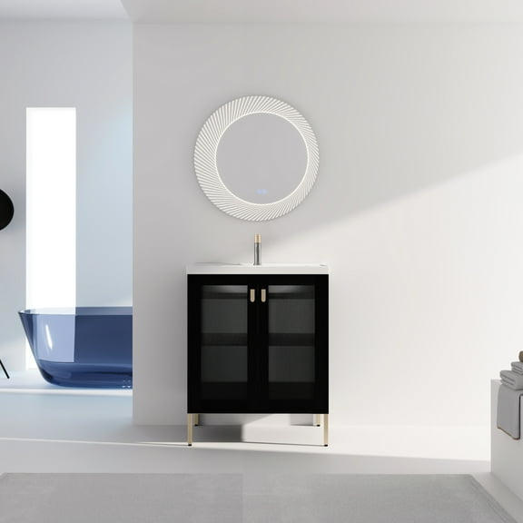 28 Inch Bathroom Vanity. Plywood Cabinet With Ceramic Sink And Soft Closing Door In Black Chestnut. Furniture Vanity Sink. Chestnut Plywood. For A Serene Area