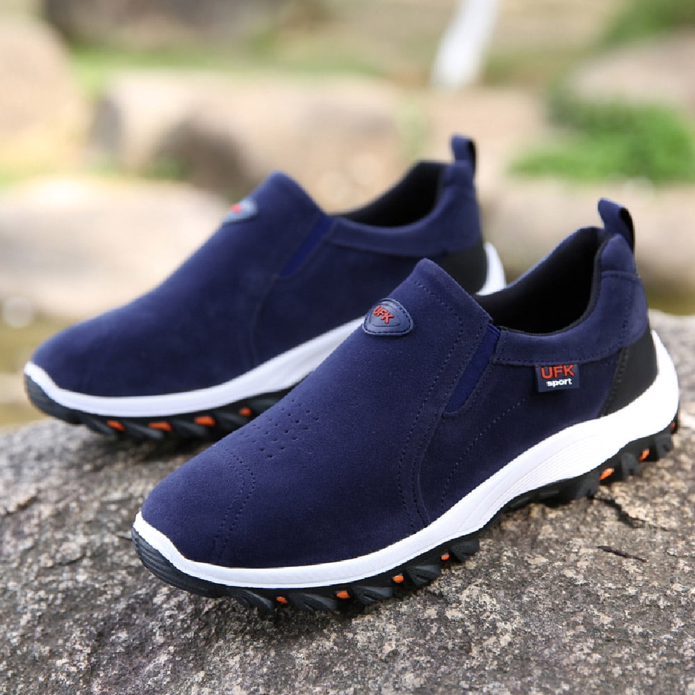 Mens Hiking Mountaineering Shoes Outdoor Breathable Trekking Sneakers Lightweight Comfortable Non-slip Casual Shoes Blue 7 US