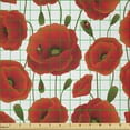 thumbnail image 2 of Ambesonne Poppy Flower Fabric by the Yard Microfiber, Floral Blossom Spring, 10 Yards, Orange Olive Green White, 2 of 2