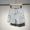 thumbnail image 6 of Hurxie Men's Drawstring Elastic Waist Flap Pocket Straight Cargo Jean Denim Shorts Light Blue,XXS, 6 of 7