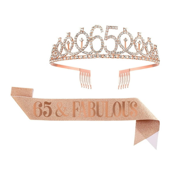 65th Birthday Sash and Crown hair band for Women, Birthday Crown for Happy 65th Birthday Party Decorations