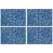 Blue Pioneer Flower and Paisley Pattern Summer Placemats Table Placemats Set Of 4-Linen Kitchen Washable Placemats Table Mats 11.8"x17.7" Non-Slip Heat Resistant
