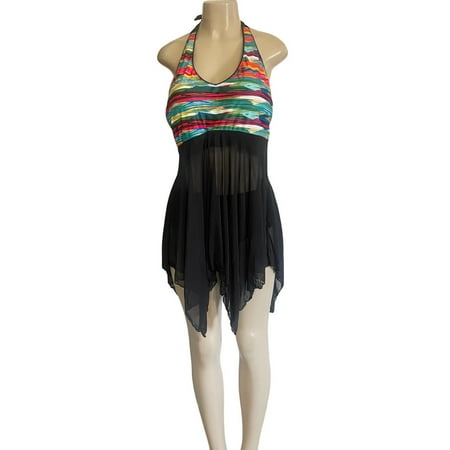 Women s Two-Piece Bohemian Sheer Mesh Butterfly Handkerchief Halter Tankini Swimwear L