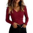 thumbnail image 3 of Kamentoy Women Long Sleeve Ribbed Fitted Sweaters Top | Soft Knitted Lightweight, Slim V Neck Shirts, Going Out Work Office Tops, Winter Layer Clothes, 3 of 6