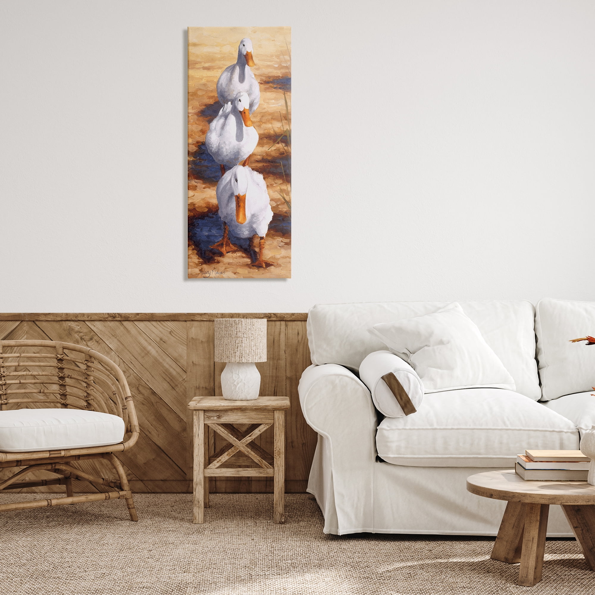 Stupell Industries Cluck Queue Duck Trio Animals Painting Wrapped Canvas Art Print Wall Art, 20 x 48