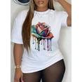 thumbnail image 1 of Flower Print T-shirt, Short Sleeve Crew Neck Casual Top for Summer & Spring, Women's ClothingFather'Camisetas para mujer, lindas camisetas con estampado gráfico, de manga corta, estilo casual, para ve, 1 of 6