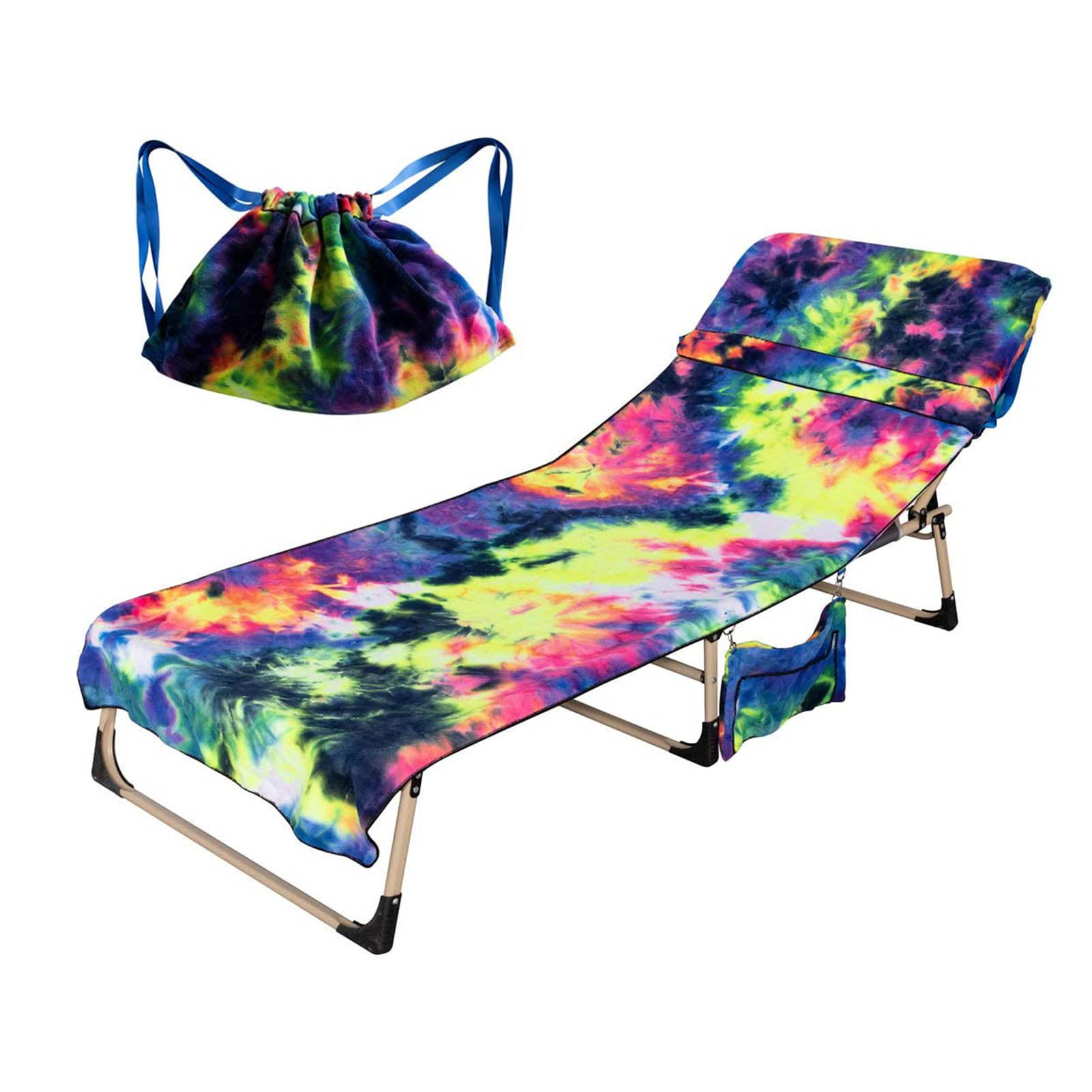 Oversized Green Tie Dye Beach Chair Towel with Side Pockets 82.7 x 29.5 Inches Green Microfiber Colorful Chaise Lounge Towel Cover for Sun Lounger Pool Sunbathing Garden Beach Hotel 