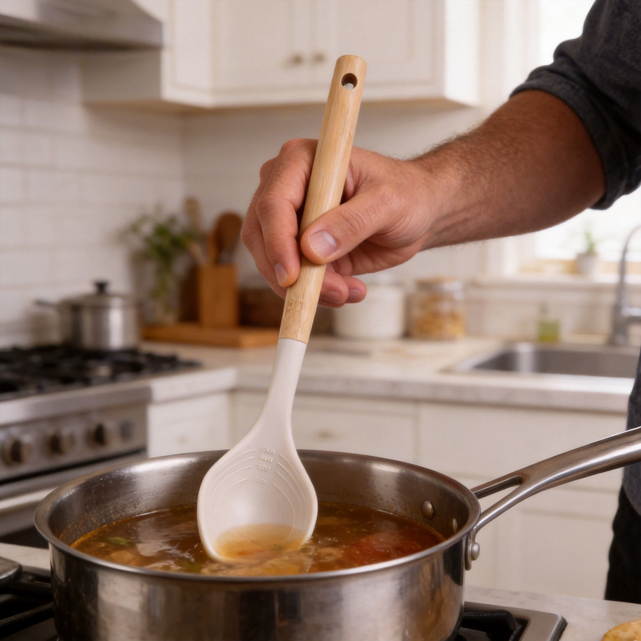 Mainstays Silicone 12.8in L Solid Spoon with Bamboo Handle