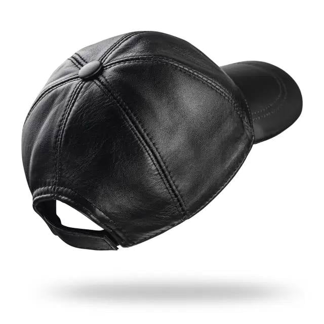 Black  Leather Baseball Cap Adjustable  Real Lambskin Leather Hat Sports Visor