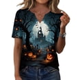 thumbnail image 2 of Domuza Womens Halloween Shirts Casual V Neck Short Sleeve Holiday Henley T-Shirts Fall Funny Novelty Graphics Retro Button Up Pullover-B 3XL, 2 of 6