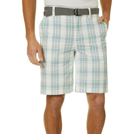 Wearfirst Mens Belted Plaid Print Shorts