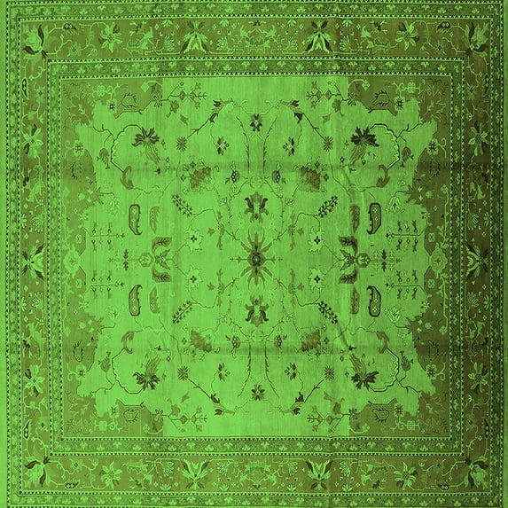 Ahgly Company Indoor Square Oriental Green Industrial Area Rugs, 7' Square