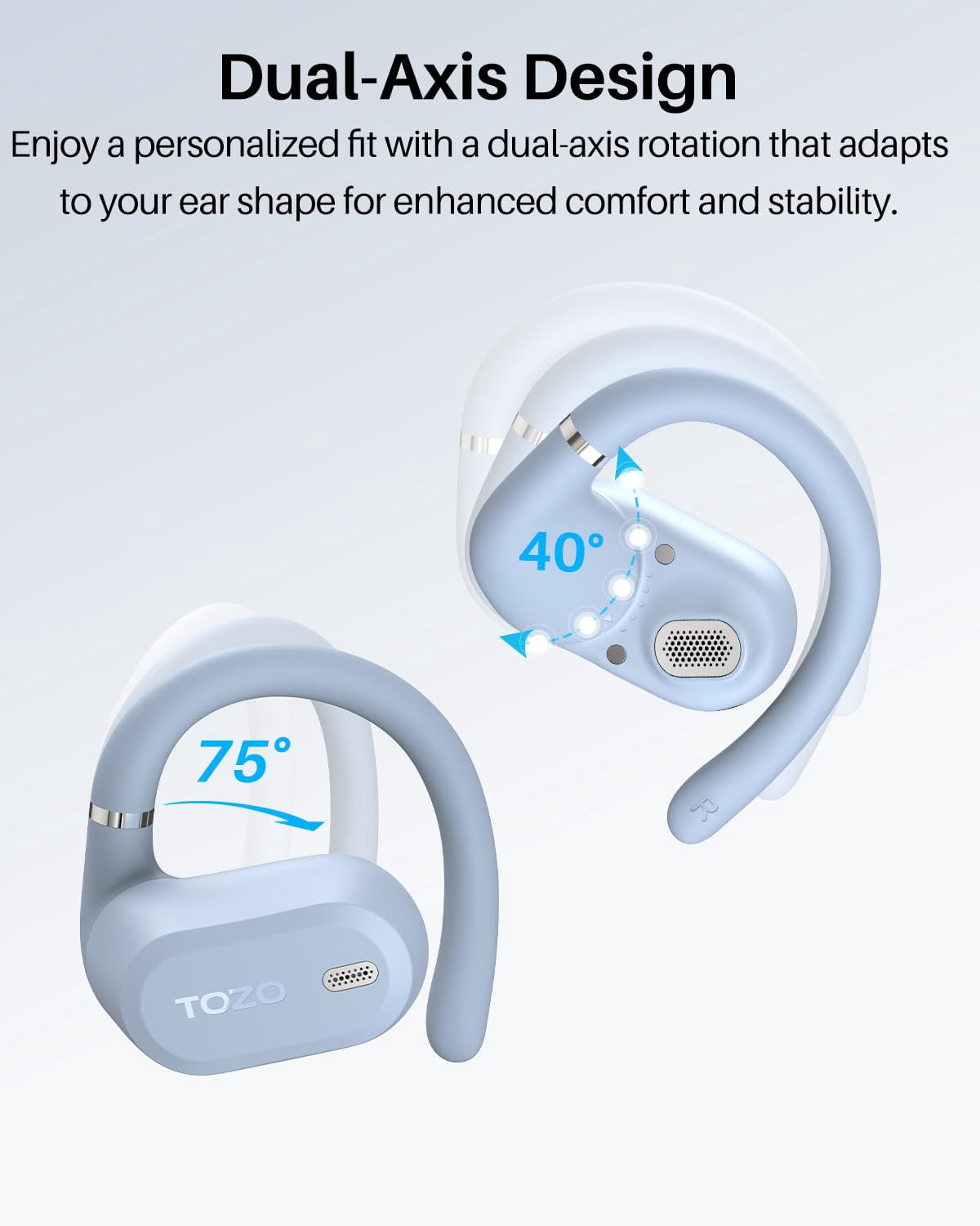 TOZO AI Translation Open Ear Earbuds, Open Ear Bone Conduction Headphones, 145+ Languages, 60H, Stereo Bass, Touch Control, APP-5EQ, Waterproof Lightweight Sports Headphones for Workout Gym, Office