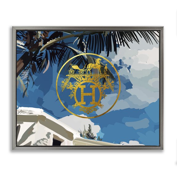 Stupell Industries Tropical Glam Emblem Villa Gray Floating Frame Canvas Art, 21 x 17, by Amelia Noyes