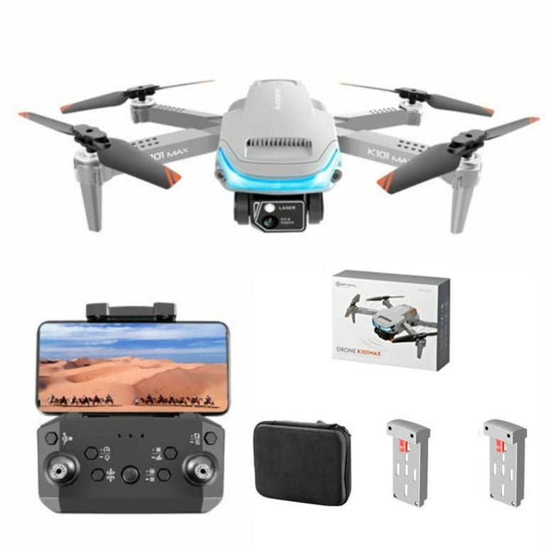 Puangsi K101 Max RC Drone with Dual Camera Folding Aircraft with 2  Batteries, Gray