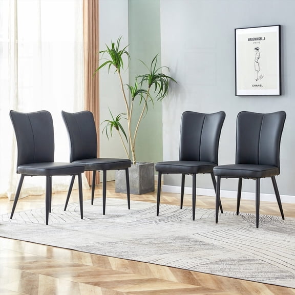 Modern Black PU Dining Chairs - 4-Pack with Smooth Backrest & Ergonomic Design