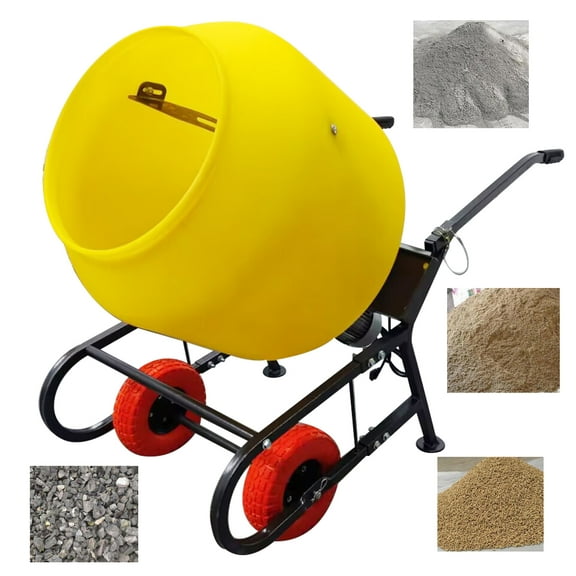 170L Concrete Mortar Cement Mixer Machine Polyethylene Barrel Hand Push Type Commercial Home 110V